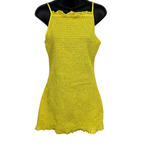 Free People Smocked Yellow Iyla Mini Dress Bodycon Size XL Extra Large EUC - Picture 1 of 9